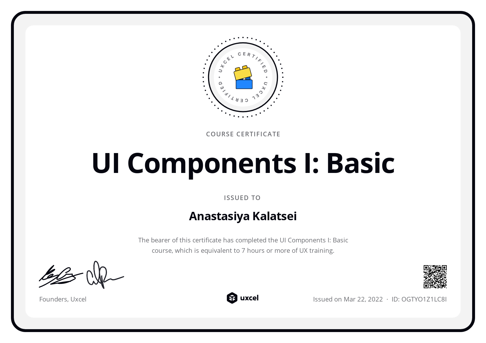 Anastasiya Kalatsei's certificate